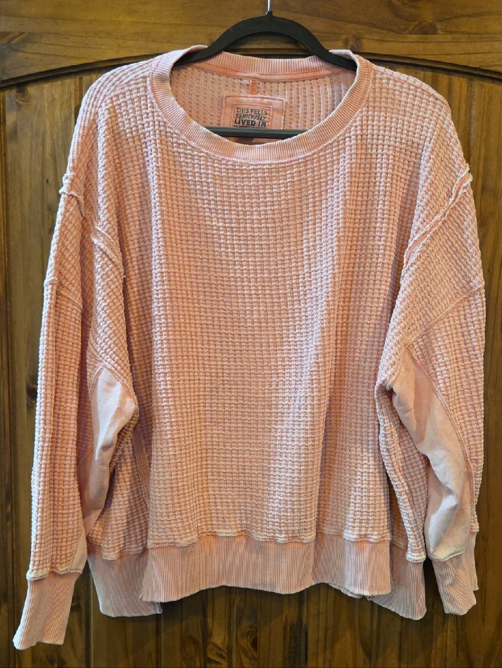 American Eagle Outfitters Pink Waffle Knit Crewneck Sweatshirt